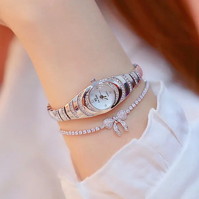 Elegante Frauen Quarzuhr Armbanduhren & Taschenuhren Stella Brillante Jewellery Silber Armband  